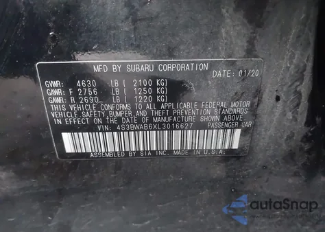 2020 Subaru Legacy from USA, damaged, VIN 4S3BWAB6XL3016627